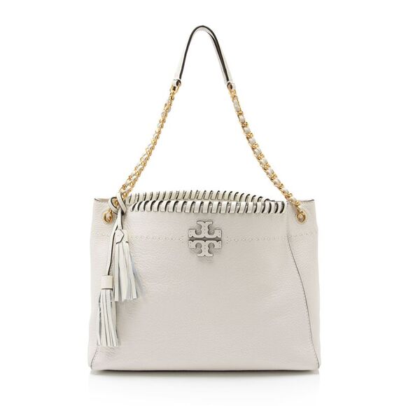 Tory Burch Leather Whipstitch McGraw Chain Slouchy Tote - Picture 1 of 15